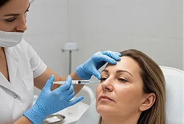 Medical professional administering cosmetic treatment.