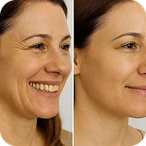 Before and after facial treatment comparison.